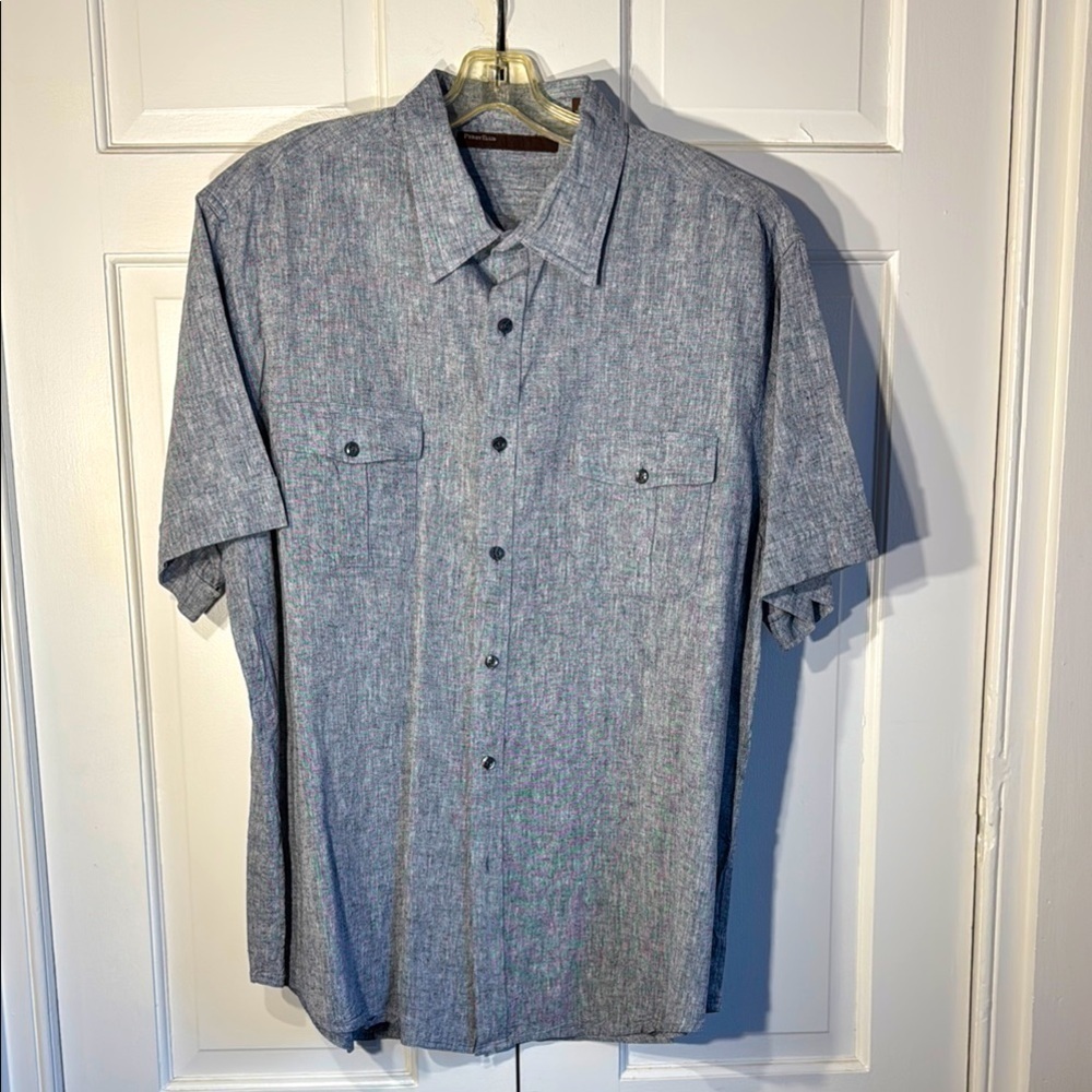 Perry Ellis Blue/Gray Casual Button Down Shirt with Textured Fabric